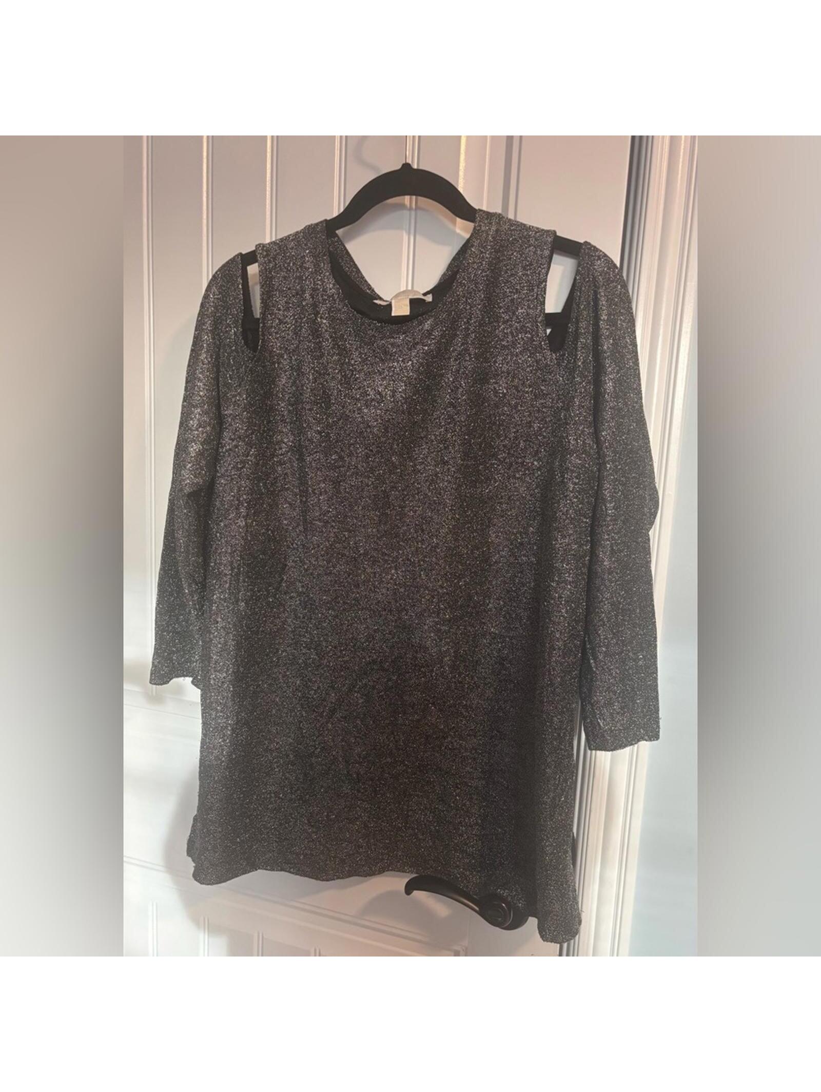#0010 Nwot Michael Kors Cold Shoulder Top, Size 1x, Silver/Black